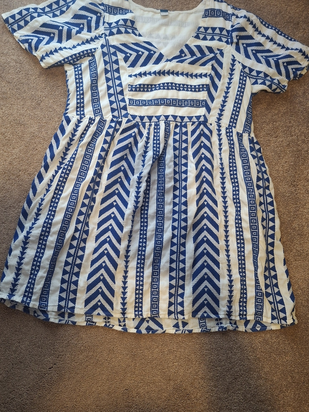 Old Navy Blue and White Aztec-Pattern Mini Dress Womens Large